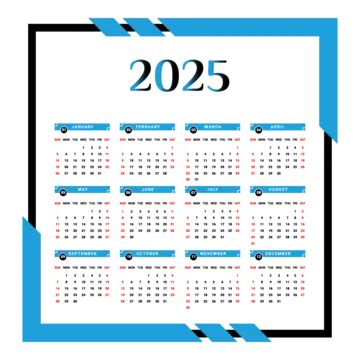 2025 Yearly Calendar With Skyblue And Black Unique Style Vector ...
