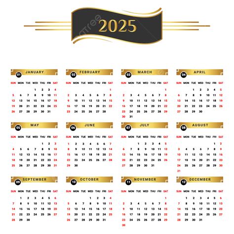 Hình ảnh Lịch 2025 đen Vàng Thiết Kế độc đáo Vectơ PNG , Lịch, Lịch ...