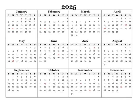 2025 Blank Yearly Word Calendar Template - Free Printable Templates