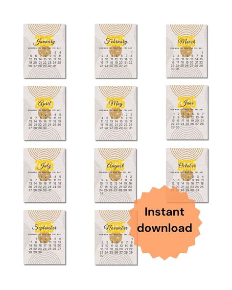 Editable Calendar, 2025 Yearly Calendar, Minimalist Calendar, Digital ...