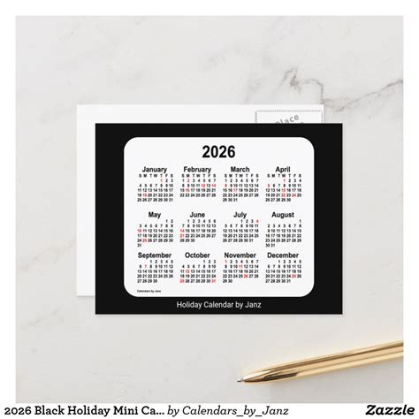 2026 Black Holiday Mini Calendar by Janz Holiday Birthday, Holiday ...