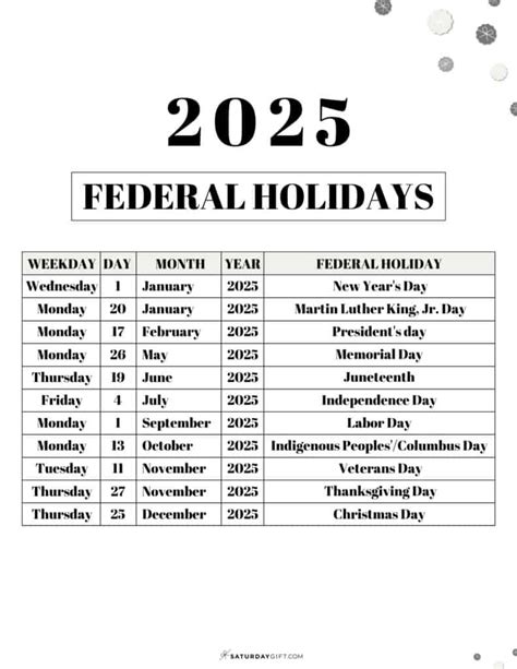 2025 Holidays Calendar Printable - Sana Stella