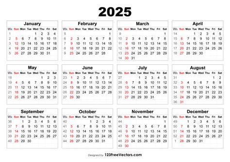 Free Download 2025 Holiday Calendar with Week Numbers Printable
