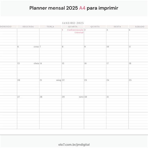 Kit Digital Planner Mensal 2025 A4 para Imprimir | Elo7