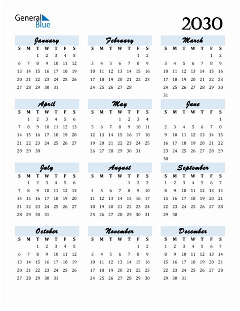 Free 2030 Calendars in PDF, Word, Excel