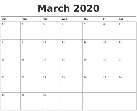 March 2020 Calendar Printable