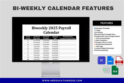 Biweekly Payroll Calendar 2025 | MS Editable Word, Excel | Pay Period ...