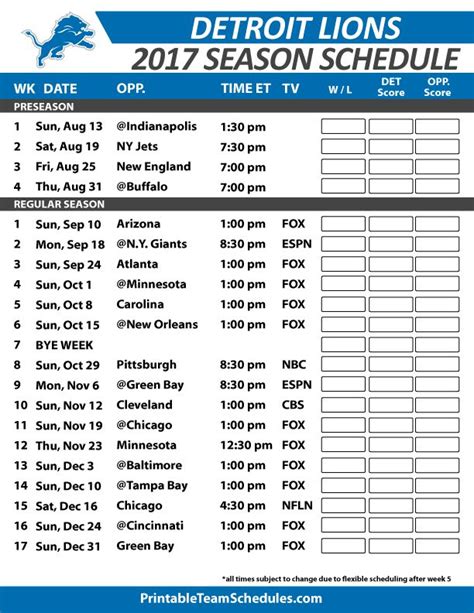 Detroit Lions Schedule 2023 Printable Pdf