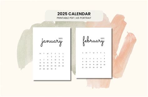 2025 Calendar Printable | Mini Calendar 2025 | Monthly Calendar 2025 ...