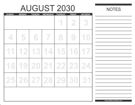 2030 Calendar 1 – Free Printable Calendars