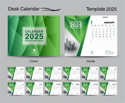 Desk Calendar 2025 template set and polygon green cover design, Set of ...