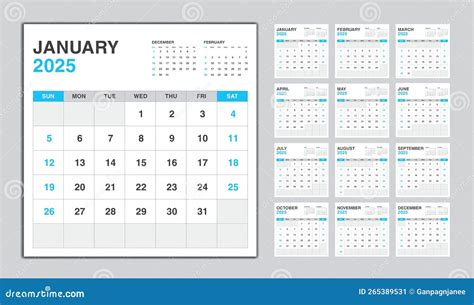 Calendar 2025 Year Blue Design, Monthly Calendar Template for 2025 Year ...