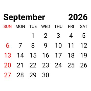 2026 September Monthly Calendar Vector, 2026 September Monthly Calendar ...