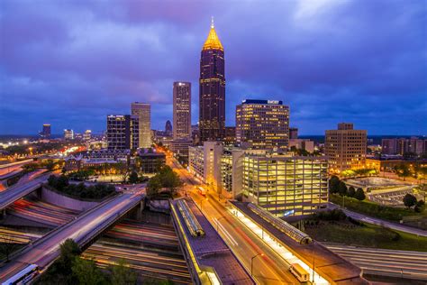 Download Atlanta Skyline With Bright Roads Wallpaper | Wallpapers.com