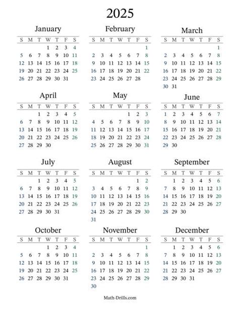 2025 Yearly Calendar