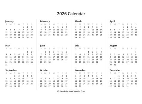 2026 Yearly Calendar in Excel, PDF and Word
