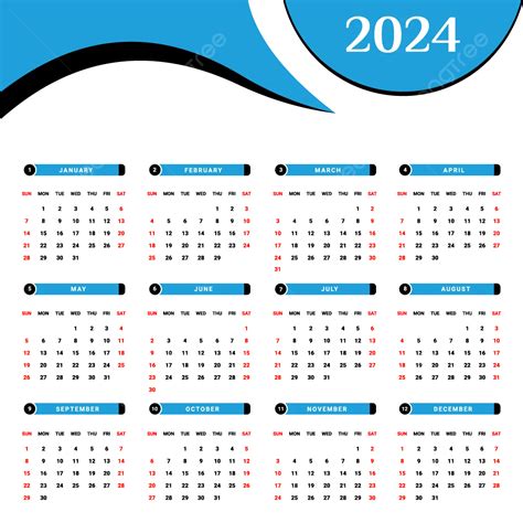 Calendario Azul Cielo Y Negro 2024 Con Estilo Geom Trico Vector Png