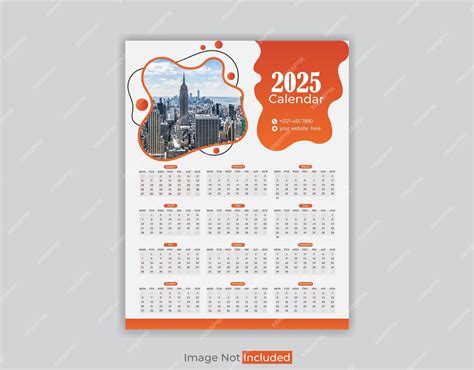 Plantilla de diseño de calendario de pared de una página para 2025 ...