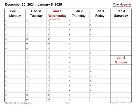Weekly Calendars 2025 for PDF - 12 free printable templates