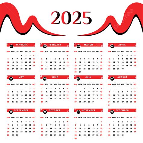 Hình ảnh Lịch 2025 đen đỏ Phong Cách độc đáo Vectơ PNG , Lịch, Lịch ...