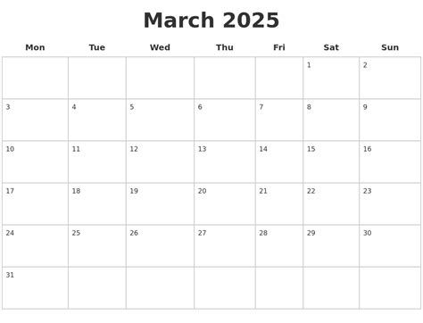 March 2025 Blank Calendar Pages
