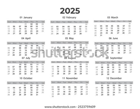 2025 Landscape Black White Calendar 2025 Stock Vector (Royalty Free ...