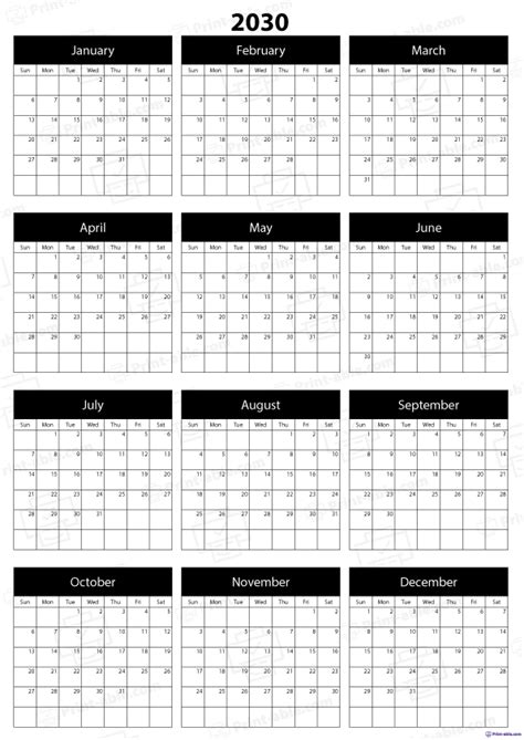 2030 Calendar Printable 1613 | Print-able.com