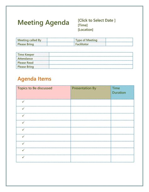 Agenda Templates For Meetings Free