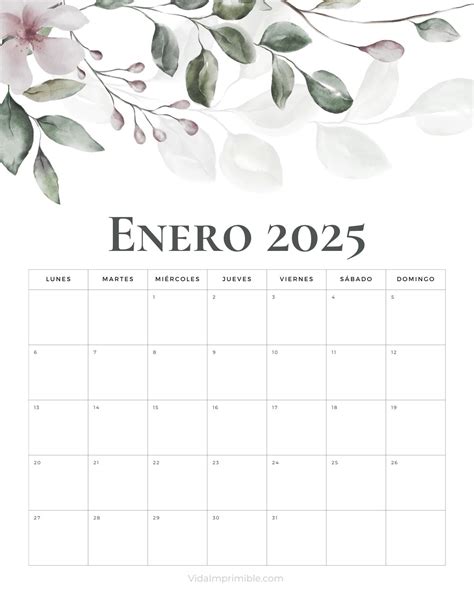 Calendarios 2025 diseño hojas, inicio de semana Lunes | Vida Imprimible