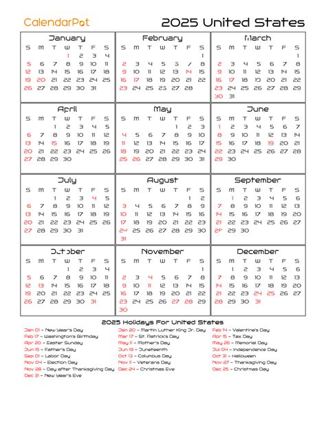 United states Holiday Calendar 2025