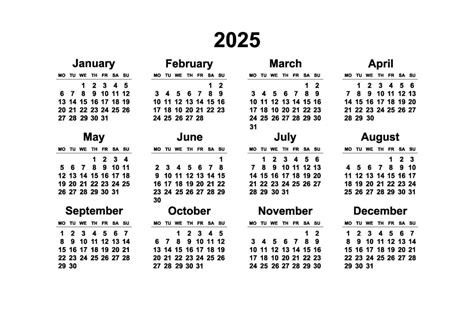 Calendar grid 2025 black and white Simple layout of pocket or wall ...
