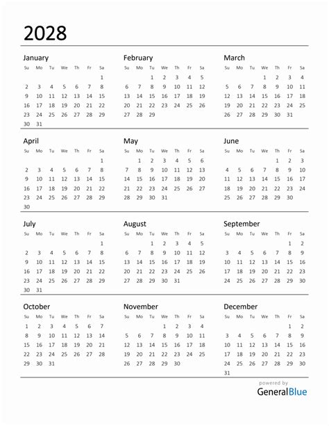 Printable Calendar for 2028