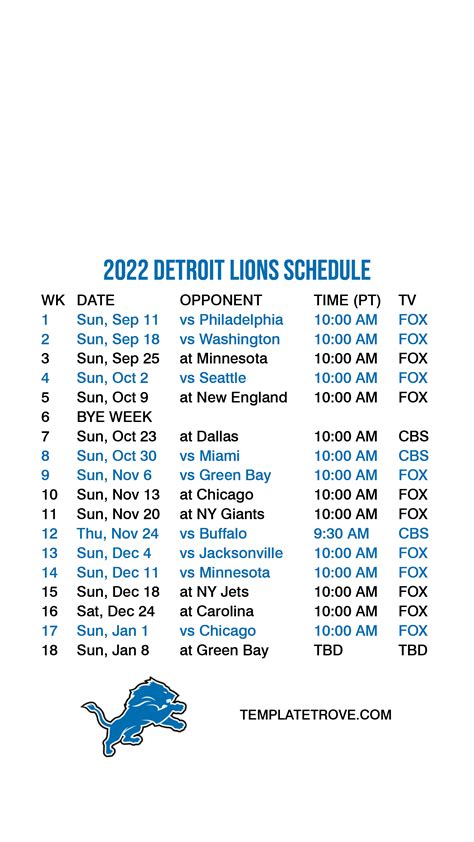 Detroit Lions Schedule Printable 2024