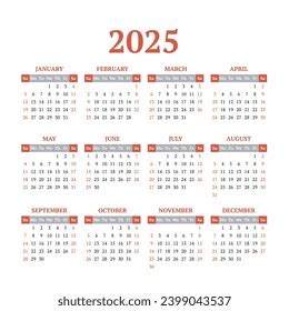 2025 Calendar Weeks Starting On Sunday Stock Vector (Royalty Free ...