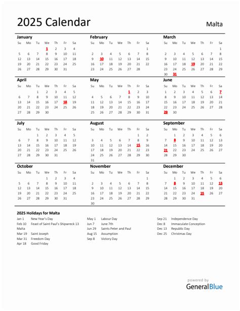2025 Malta Calendar with Holidays