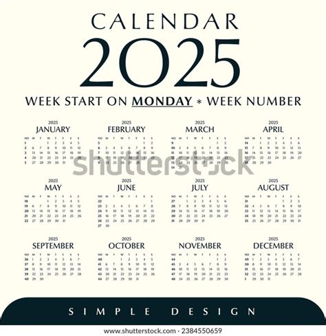 Simple Calendar 2025 Template Week Number Stock Vector (Royalty Free ...