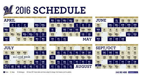 Brewers Printable Schedule