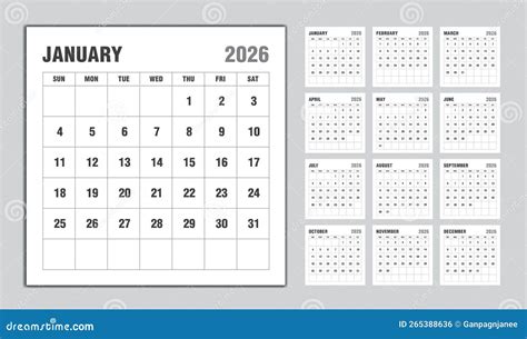 Calendar 2026 Year Black Design, Monthly Calendar Template for 2026 ...