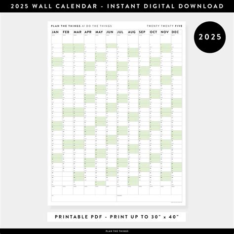 PRINTABLE 2025 Wall Calendar Digital PDF Instant Download 2025 Wall ...