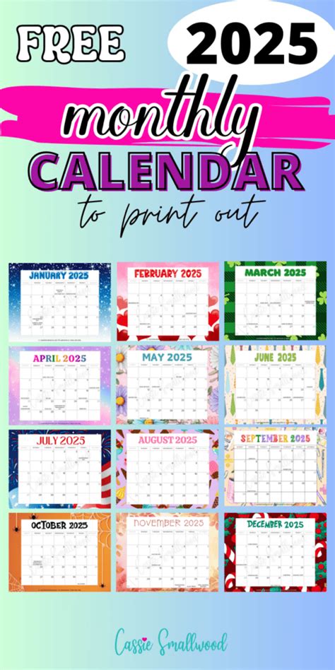 Free printable 2025 monthly calendar - Cassie Smallwood