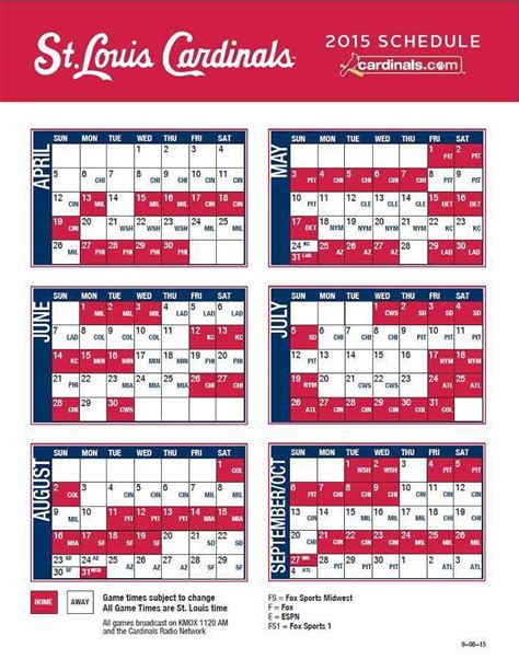 Cardinal Printable Schedule
