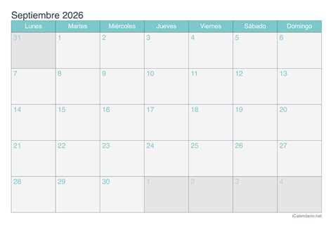 Calendario septiembre de 2026 para imprimir