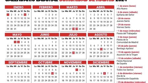 Así es el calendario laboral de Madrid para este 2024: fiestas y puentes