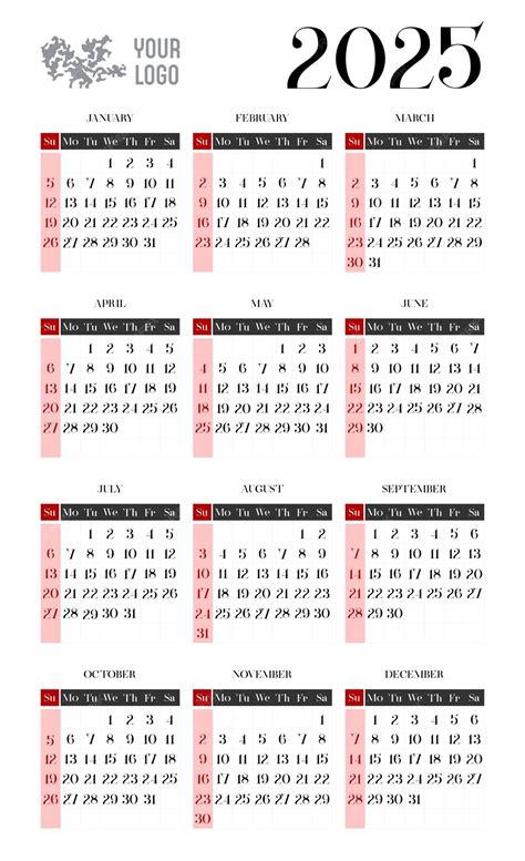 Premium Vector | Calendar for 2025 The week starts on Sunday