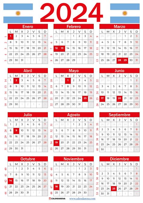 Calendario 2024 Argentina Con Festivos PDF