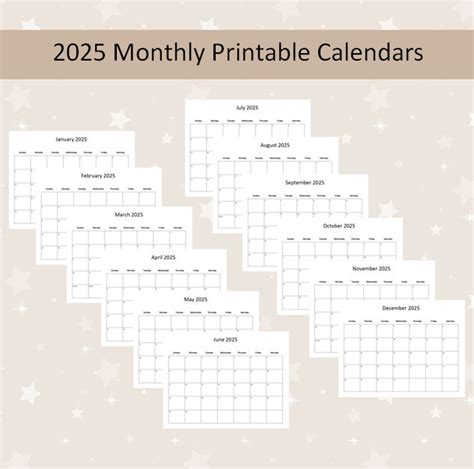 Printable 2025 Monthly Calendars, Minimalist Design, Editable 12 Month ...