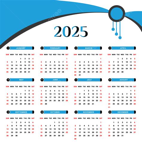 Desain Kalender 2025 Dengan Gaya Geometris Hitam Dan Biru Langit Vektor ...
