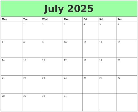 July 2025 Printable Calendars