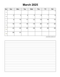 Download March 2025 Blank Calendar with Space for Notes (vertical)