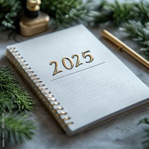 Notebook diary 2025. Diary on the table. Calendar 2025, notes ...